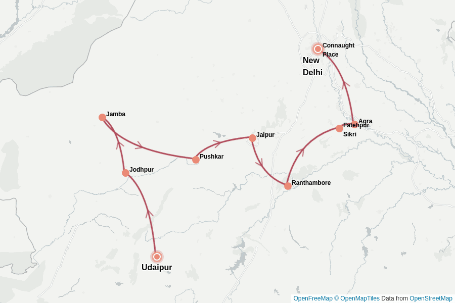 Itinerary Map image for Rajasthan: Desert & Secret Palaces